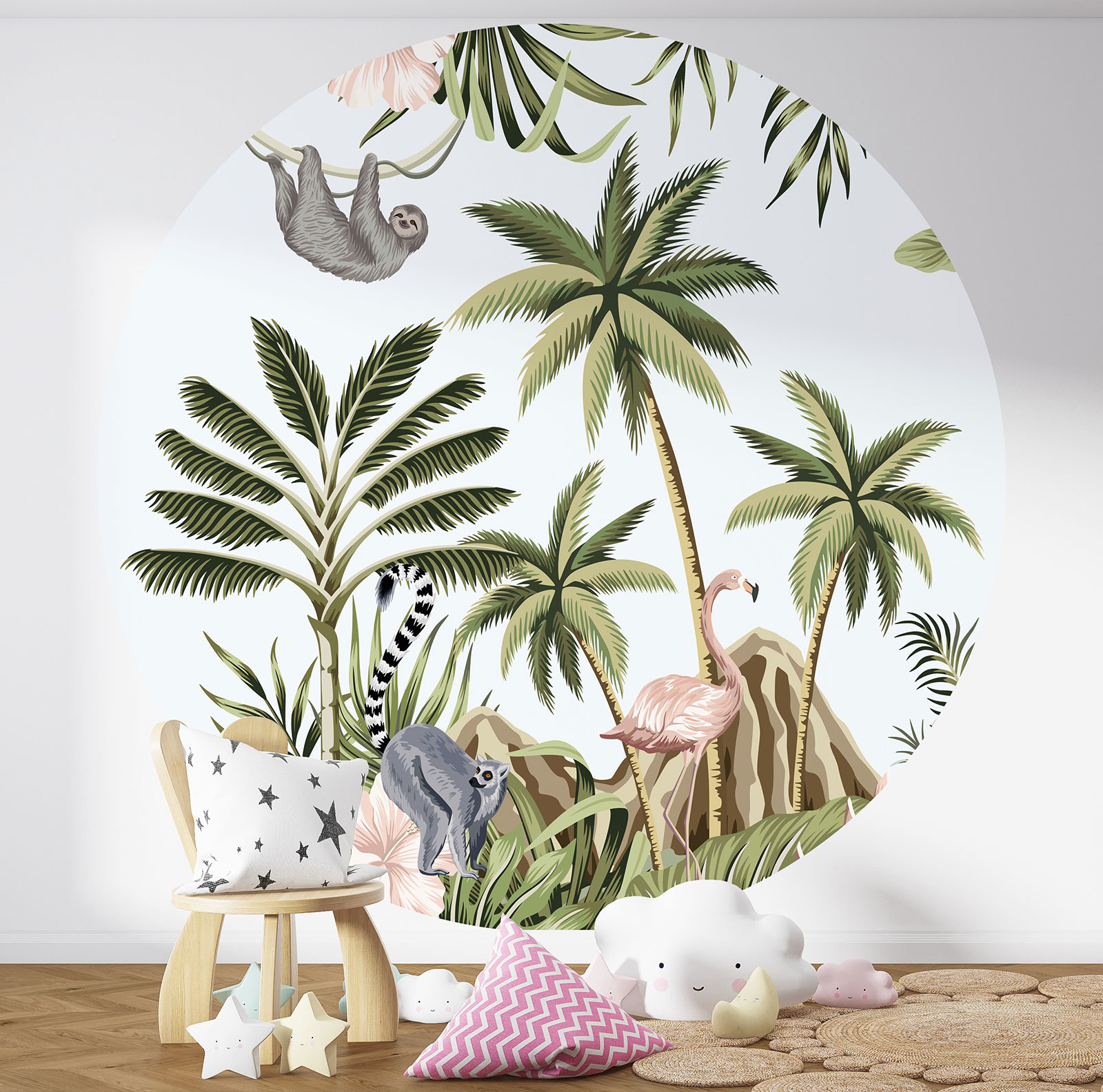 Papier Peint Rond Cercle Enfants Jungle Animaux Des Prix