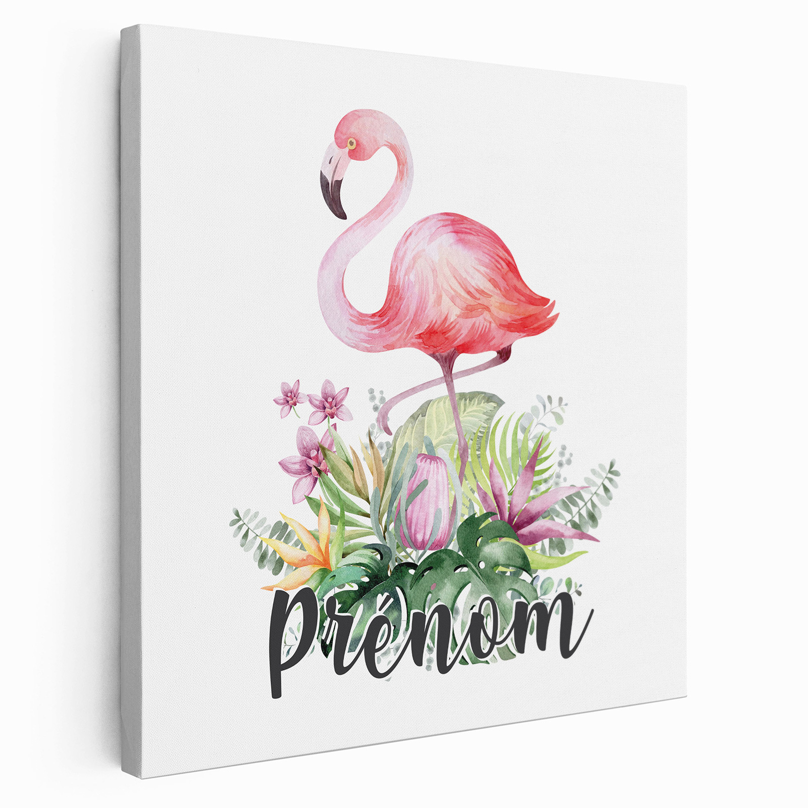 Tableau toile enfants personnalisée avec prénom Flamant Rose Tropical