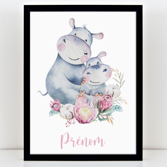 Affiche / Poster Prénom Enfants - Hippopotames