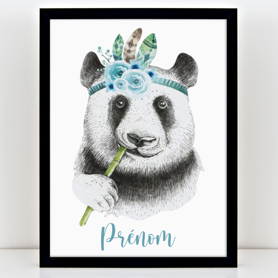 Affiche / Poster Prénom Enfants - Panda bleu