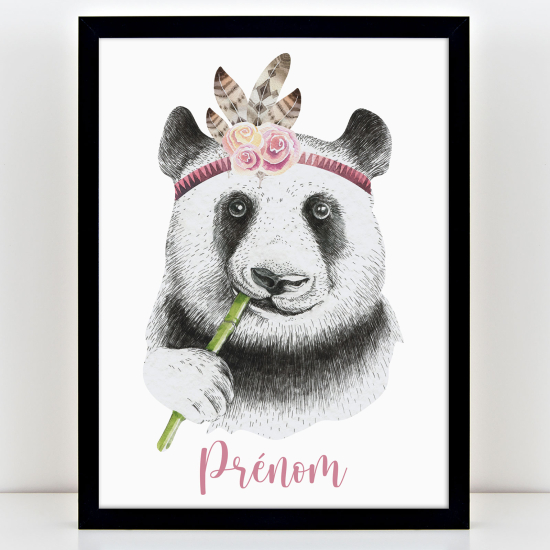 Affiche / Poster Prénom Enfants - Panda rose