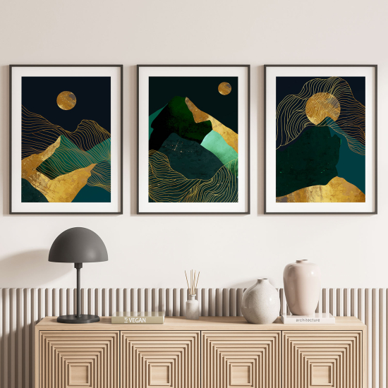 Lot de 3 Affiches / Posters Triptyque - Paysages montagnes