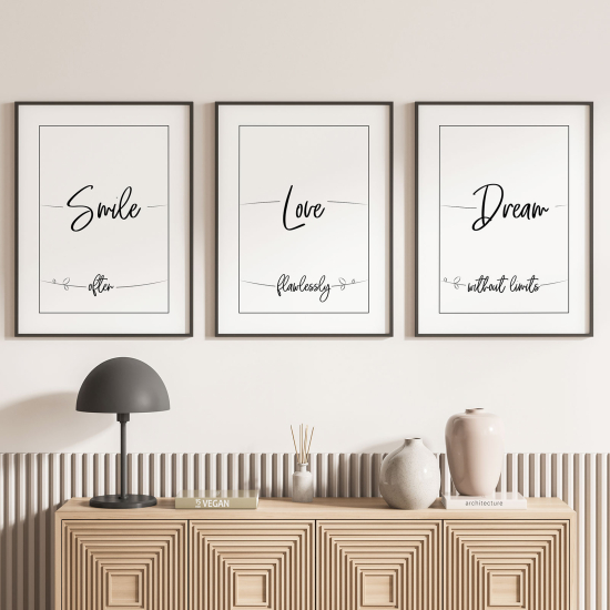 Lot de 3 Affiches / Posters Triptyque - Smile Love Dream