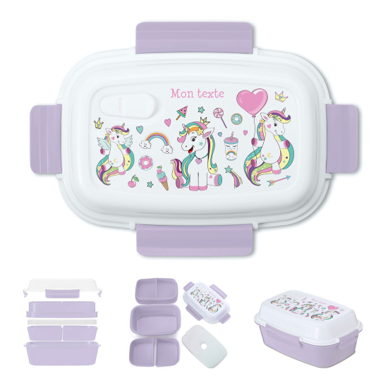 Lunch box - bento enfant isotherme personnalisée - 3 Licornes