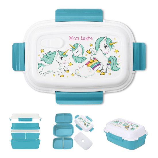 Lunch box - bento enfant isotherme personnalisée - Licornes arc-en-ciel