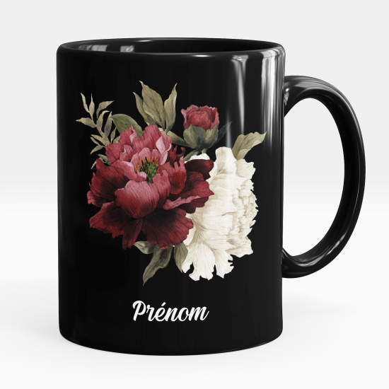 Mug - Tasse personnalisée Noir intégral - Fleurs