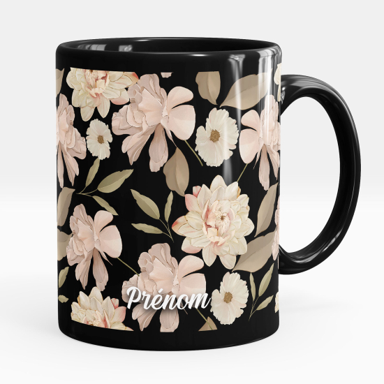 Mug - Tasse personnalisée Noir intégral - Fleurs