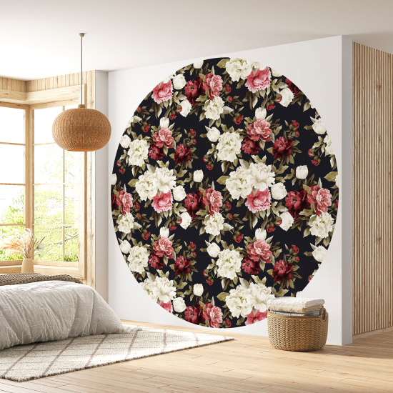 Papier peint rond / cercle - Motif floral - 010