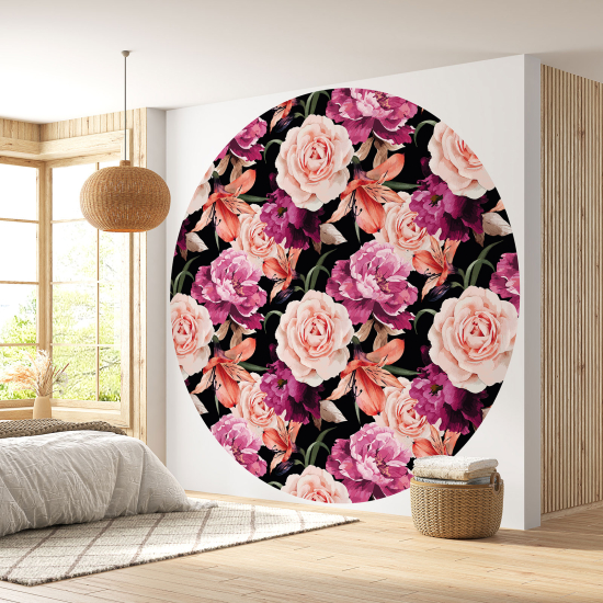 Papier peint rond / cercle - Motif floral - 023