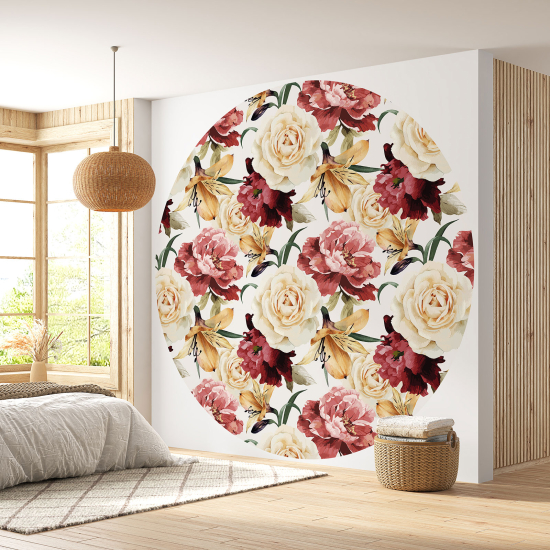 Papier peint rond / cercle - Motif floral - 024