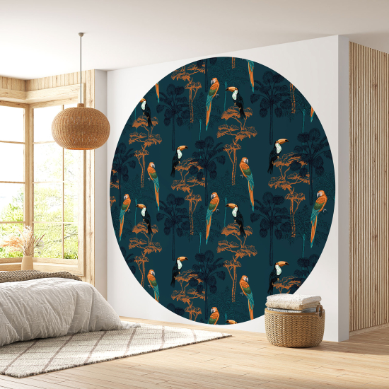 Papier peint rond / cercle - Motif Perroquets toucans  - 414