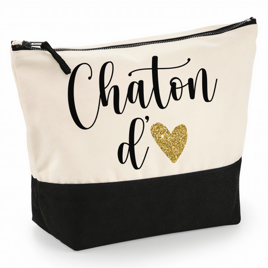 Pochette Coton bi-couleur 28x18 cm - Chaton d'amour
