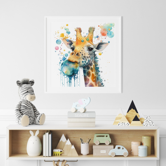 Poster / Affiche carrée Enfants - Girafe coloré