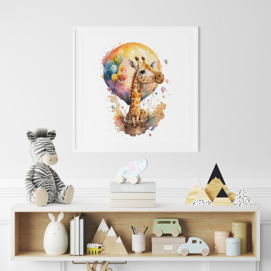 Poster / Affiche carrée Enfants - Girafe montgolfière
