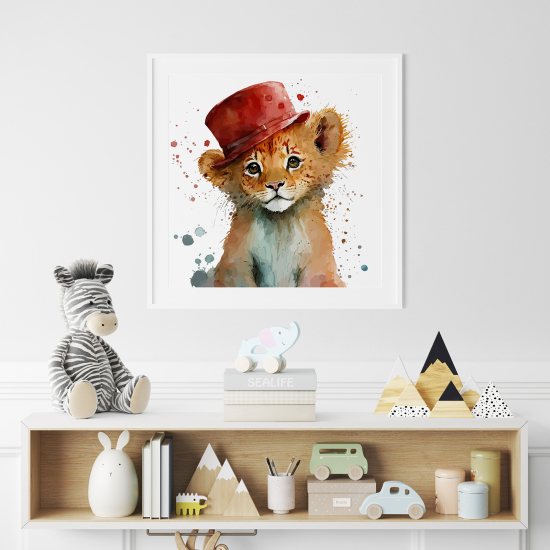 Poster / Affiche carrée Enfants - Lion Chapeau