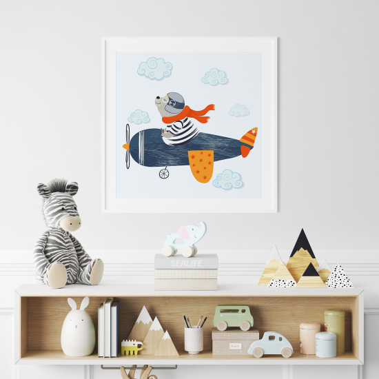 Poster / Affiche carrée Enfants - Ourson aviateur