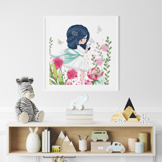 Poster / Affiche carrée Enfants - Petite Fille Fleurs