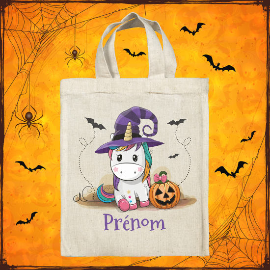 Sac tote bag d'Halloween personnalisé - Licorne sorcière