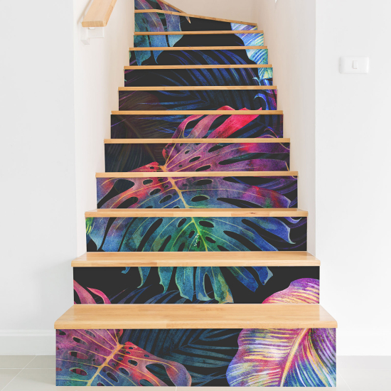Stickers contremarches escalier - Feuilles colorées