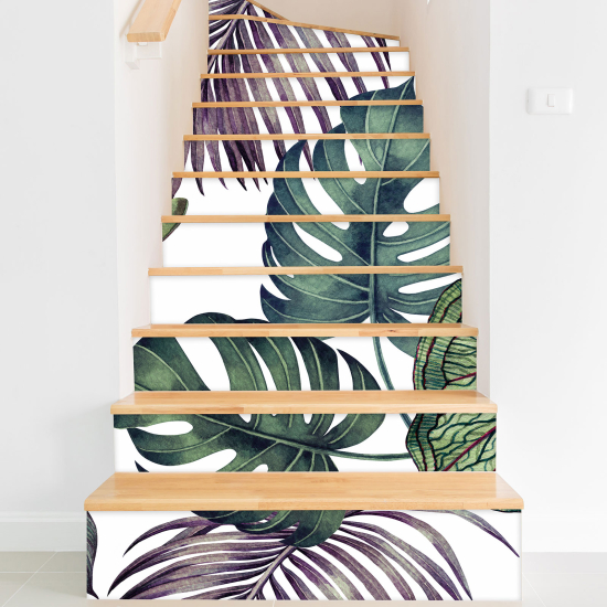 Stickers contremarches escalier - Feuilles tropicales