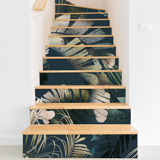 Stickers contremarches escalier - Feuilles tropicales
