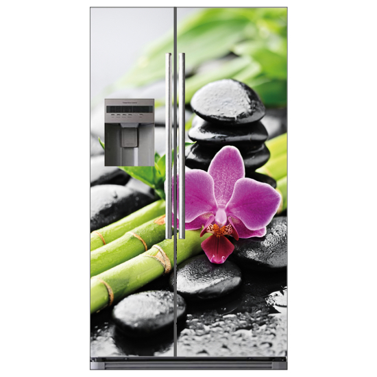 Stickers Frigo Américain - Fleur galet bambou