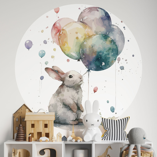 Stickers rond / cercle Enfants - Lapin ballons