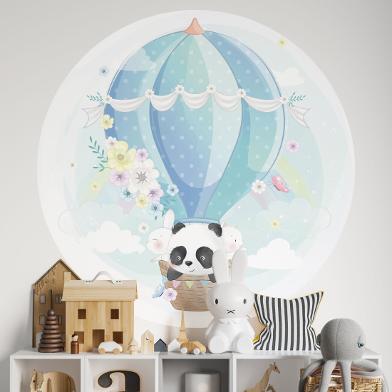 Stickers rond / cercle Enfants - Panda Montgolfière