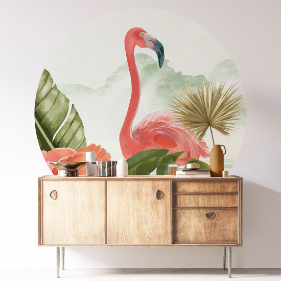 Stickers rond / cercle - Flamant rose