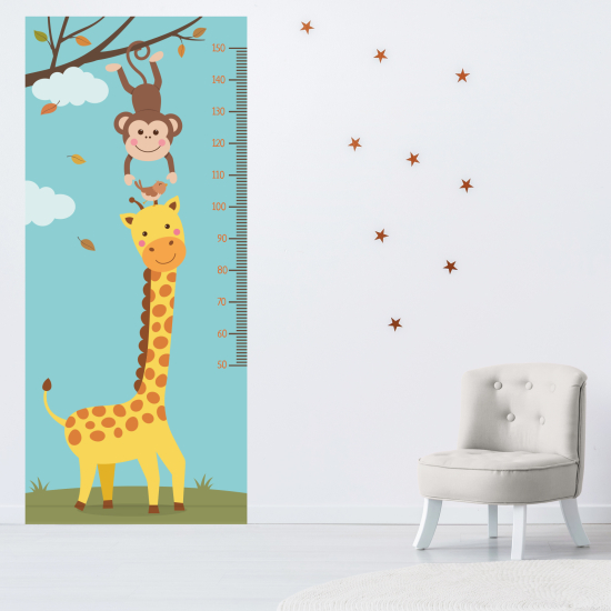 Stickers Toise Pour Mesure Enfants - Girafe et singe