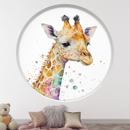 Stickers Trompe l'œil Arche ronde Enfants - Girafe
