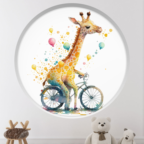 Stickers Trompe l'œil Arche ronde Enfants - Girafe à vélo