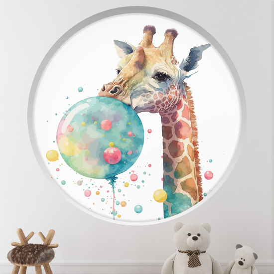 Stickers Trompe l'œil Arche ronde Enfants - Girafe ballons