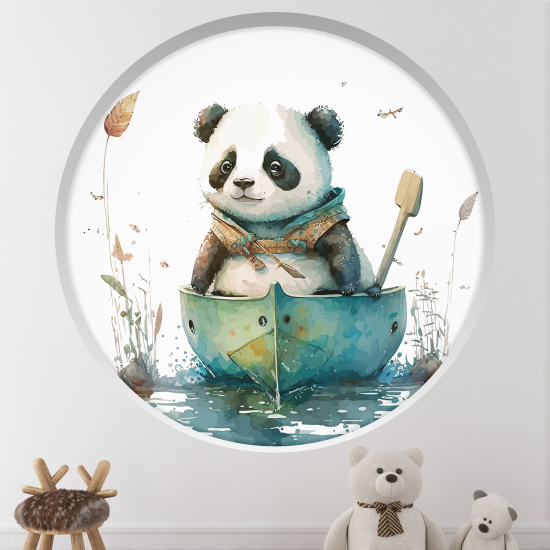 Stickers Trompe l'œil Arche ronde Enfants - Panda sur la barque