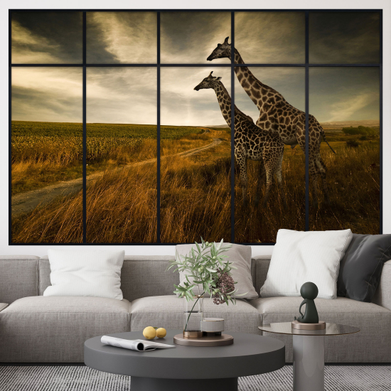 Stickers Trompe l'œil fenêtre verrière - Girafes