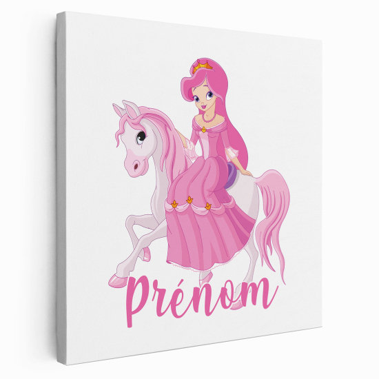 Tableau toile enfants personnalisée avec prénom - Princesse à cheval
