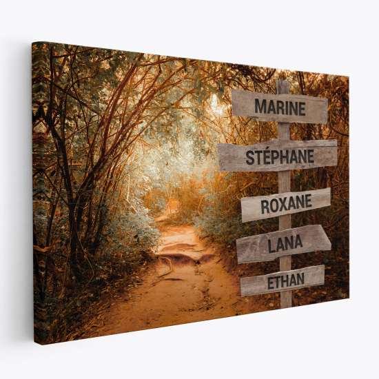Tableau toile personnalisé avec prénoms - Chemin en forêt