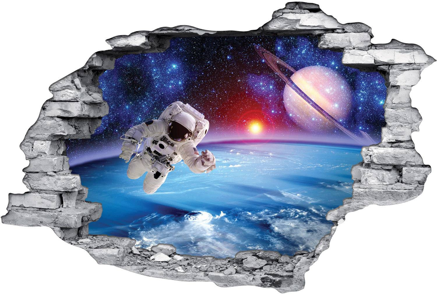 Stickers Trompe l'oeil 3D Cosmonaute - Des prix 50% moins cher qu